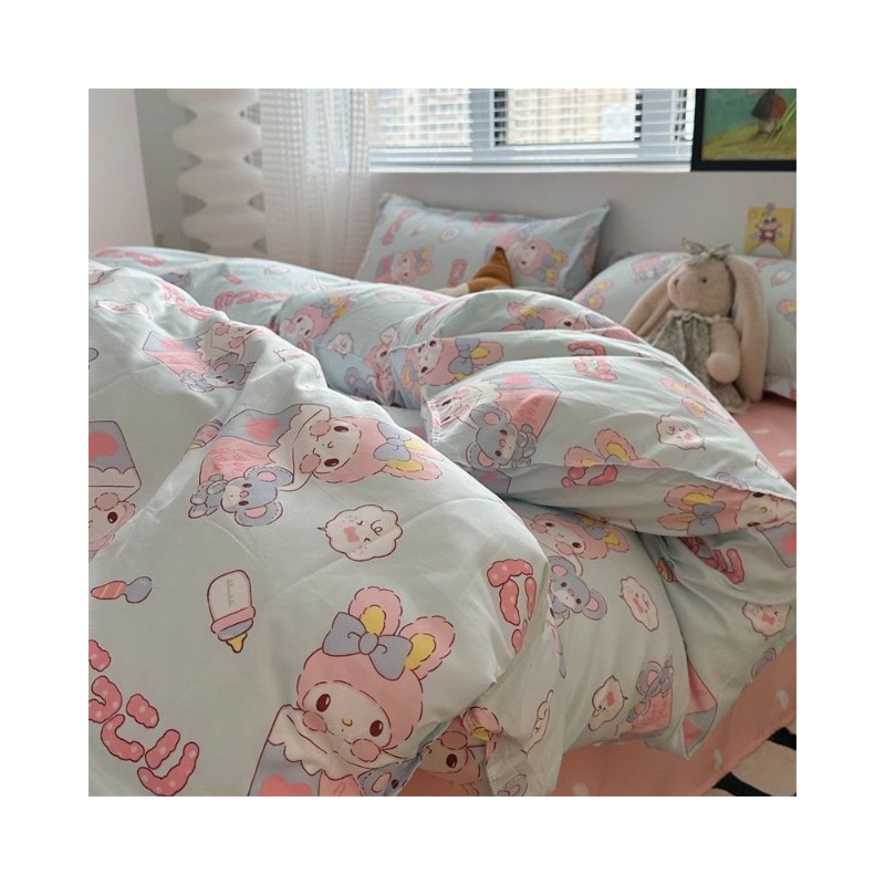 推荐商品：欧卡琳 小清新系列 超柔水洗棉印三件套学生宿舍被单枕套被套