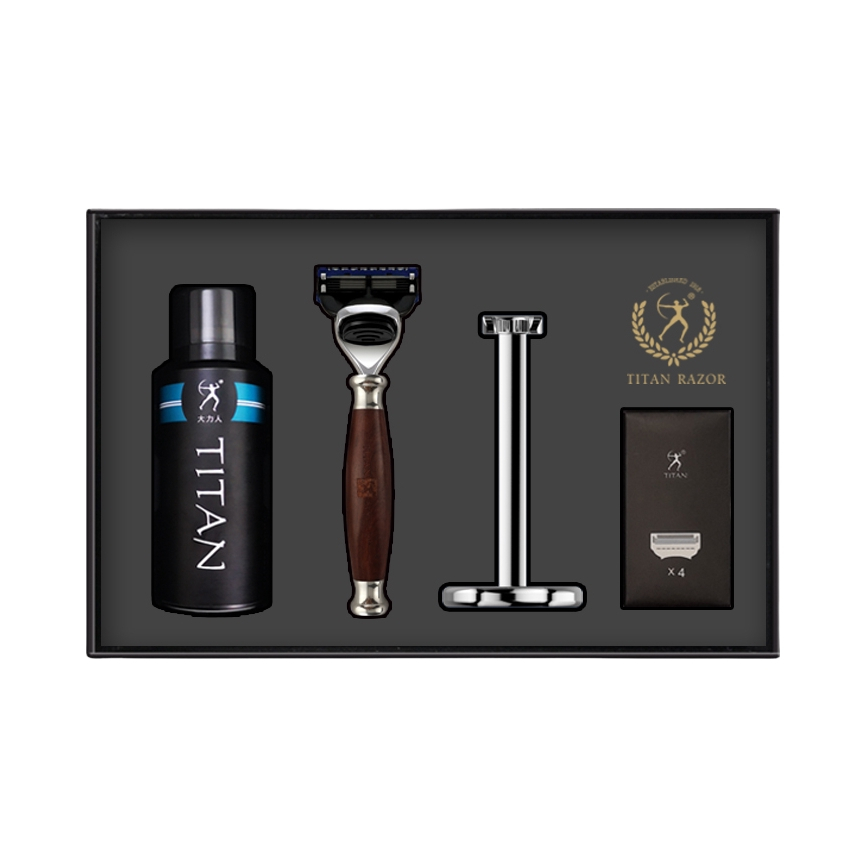 推荐商品：TITAN/大力人 五层刀片老式手动剃须套装 血木香