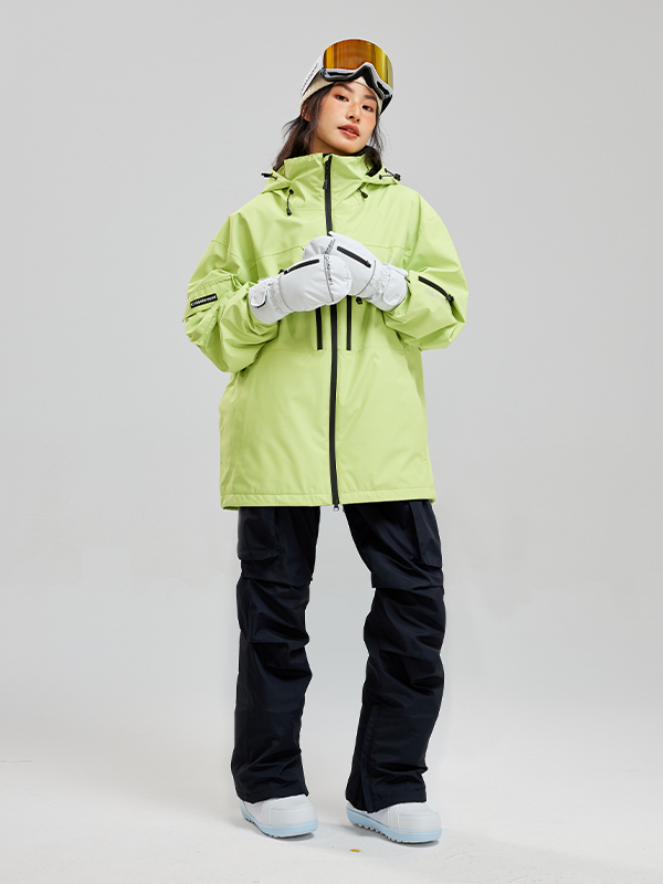 推荐商品：冷元素 美式单板防风防水保暖夹棉加厚单双板套装滑雪服 男女同款 LYSF9026 苹果绿+极夜黑【套装】