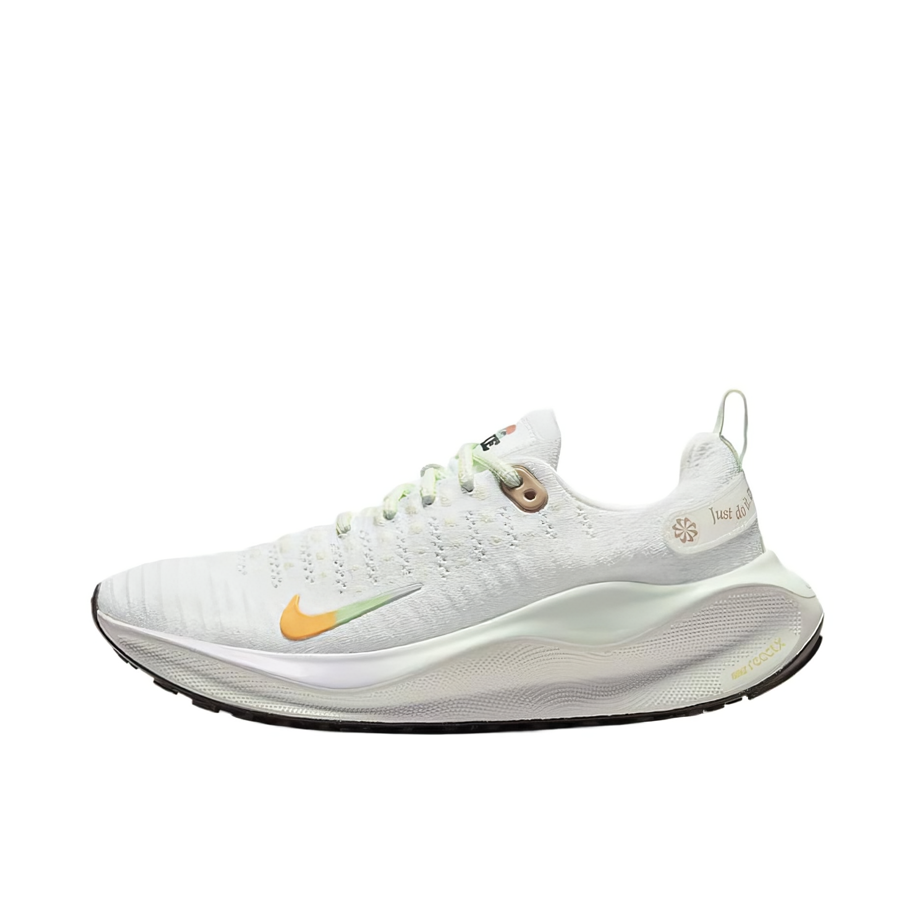 推荐商品：Nike React Infinity Run 4 跑鞋 公路舒适缓震防滑耐磨防水织物训练飞织抓地包裹性 白色/帆白/蒸气绿/多色 帆白/蒸气绿
