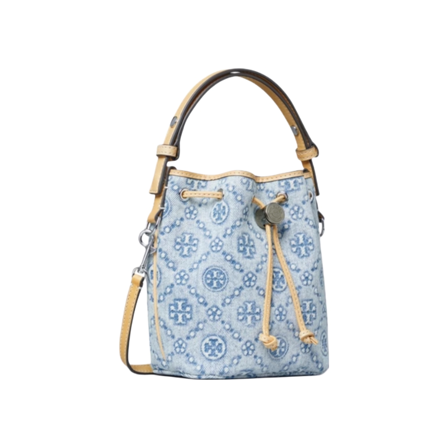 推荐商品：TORY BURCH/汤丽柏琦 T MONOGRAM 迷你 礼物丹宁水桶包手提包