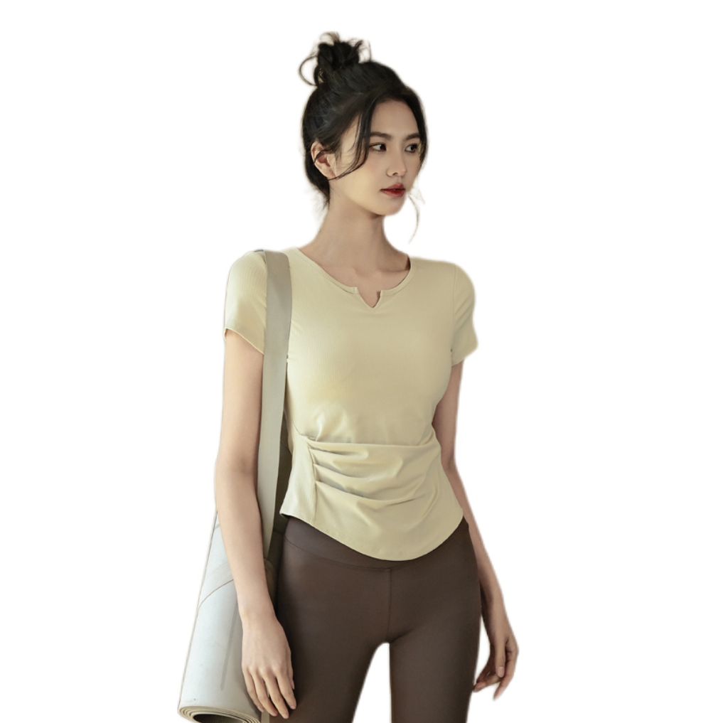 推荐商品：ACKDCS 纯色修身带胸垫短袖瑜伽服 女装 T1804Y 象牙白