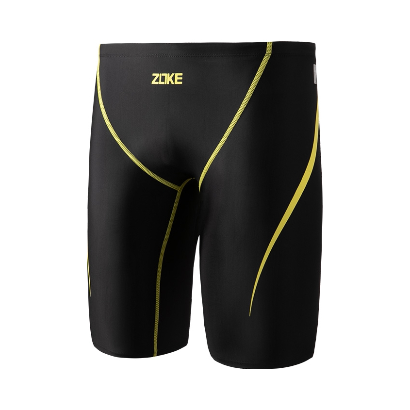 推荐商品：ZOKE 训练高弹防氯速干平角五分泳裤 117536977 黑/黄