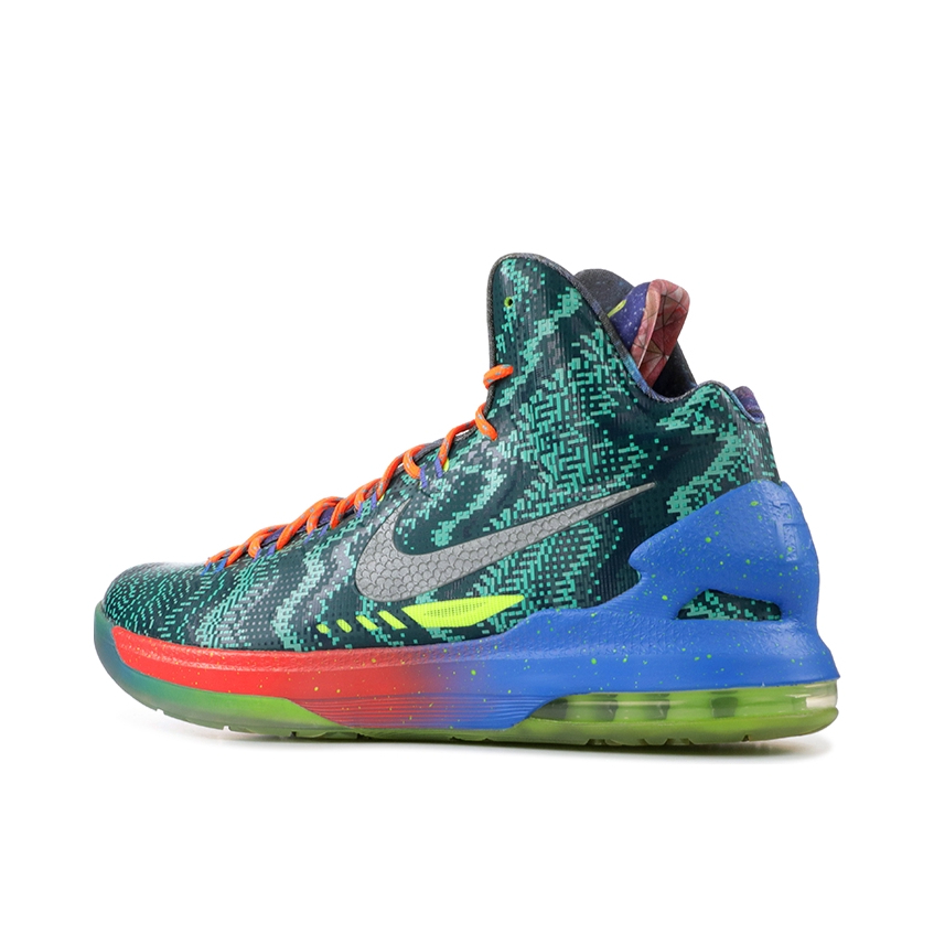 推荐商品：Nike Zoom KD 5 轻便舒适 防滑耐磨 圆头 织物 合成革 实战 篮球鞋 What The KD 鸳鸯限量款/绿色/蓝色