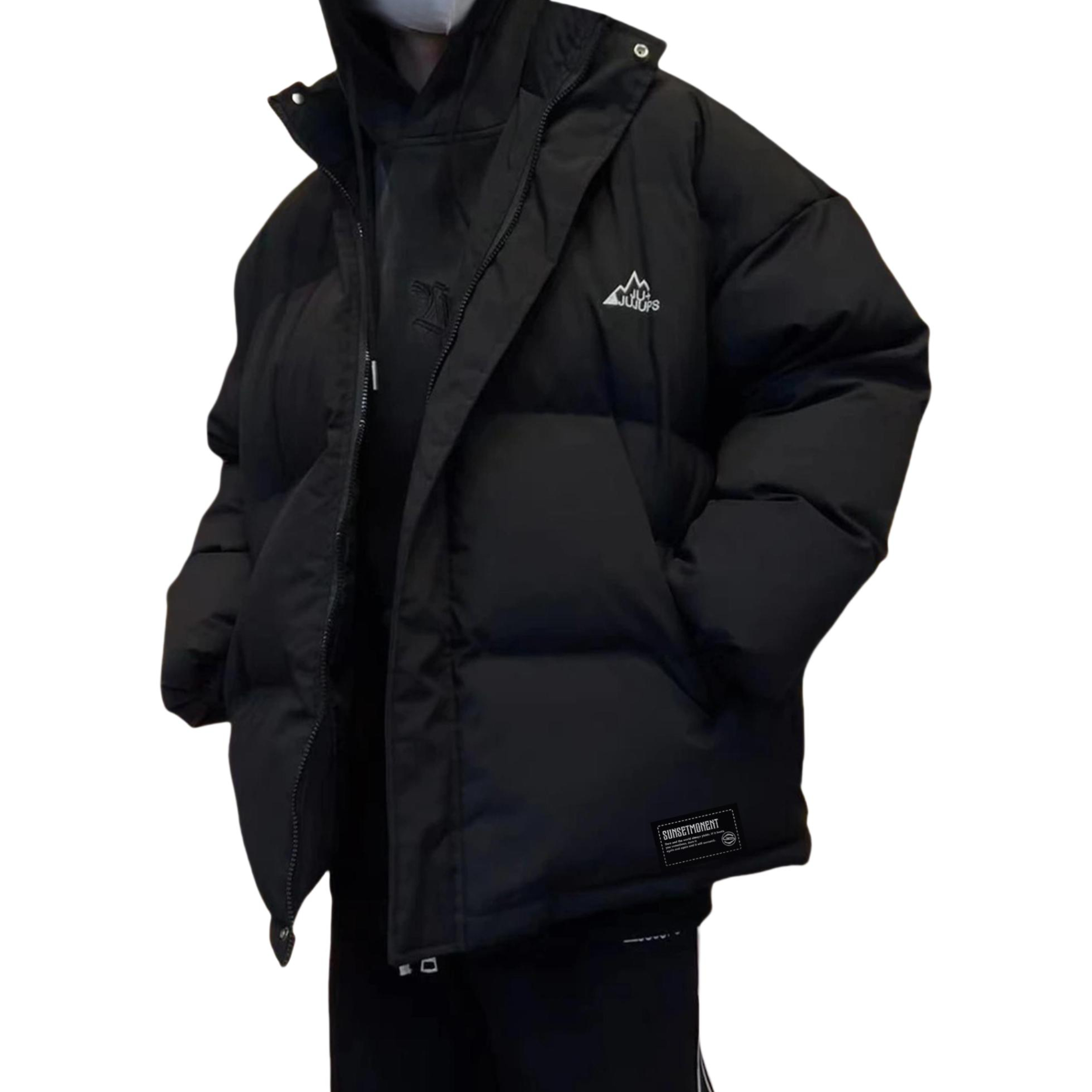 SUNSETMONENT 柔软防风落肩拉链长袖棉服 黑/印花款