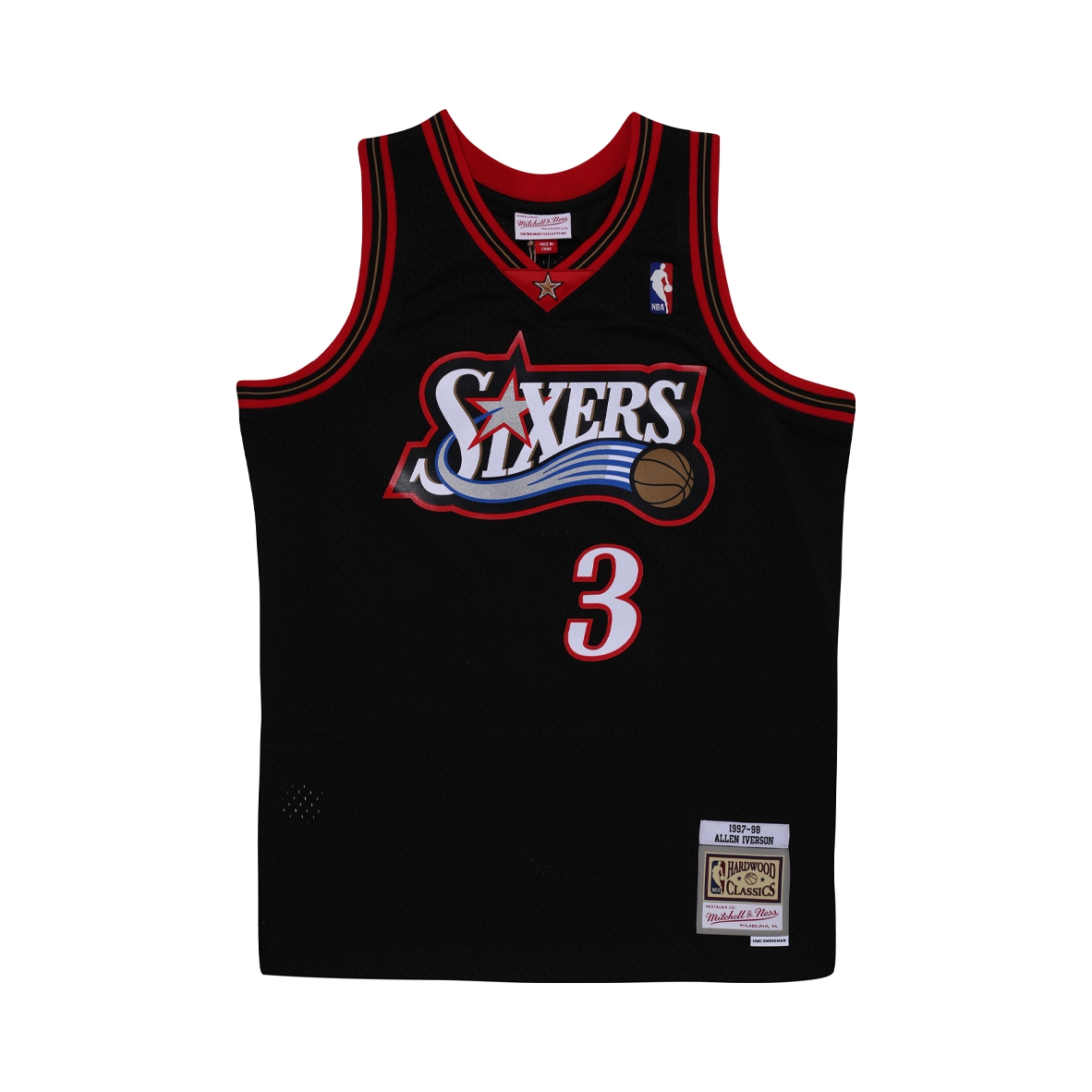 Mitchell Ness NBA艾弗森 76人队网眼刺绣无袖SW复古球衣赛季篮球服