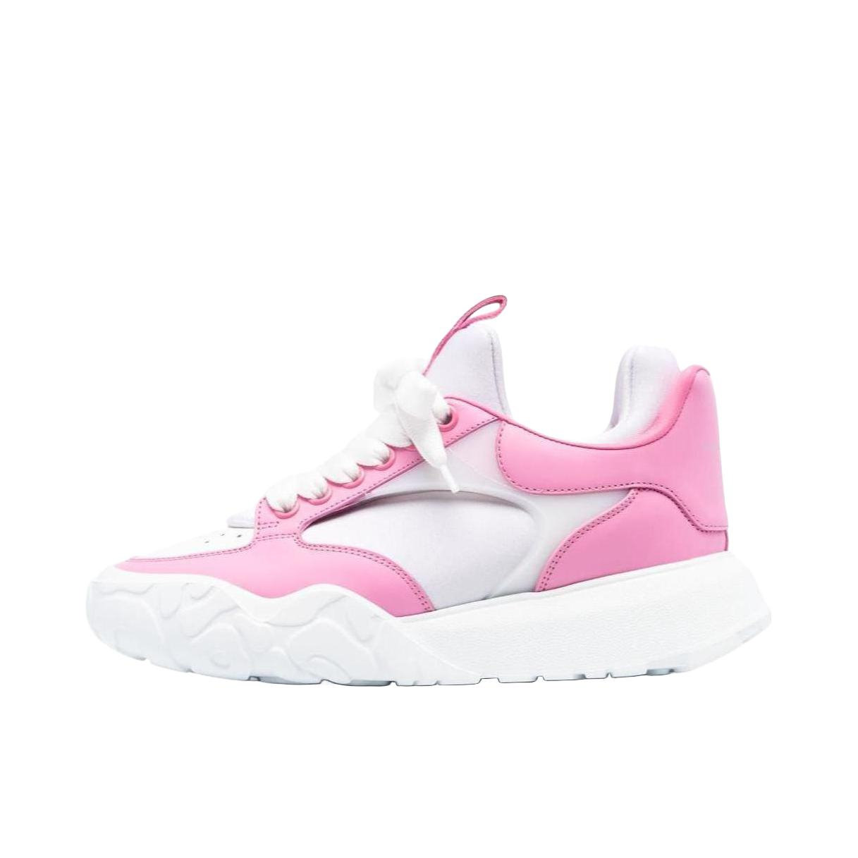 推荐商品：Alexander McQueen/亚历山大麦昆 Court Trainer 皮革系带 运动休闲鞋 白色/粉色