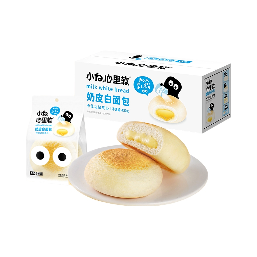 推荐商品：小白心里软 奶皮白面包 450g 箱装 早餐夹心营养休闲充饥下午茶夜宵