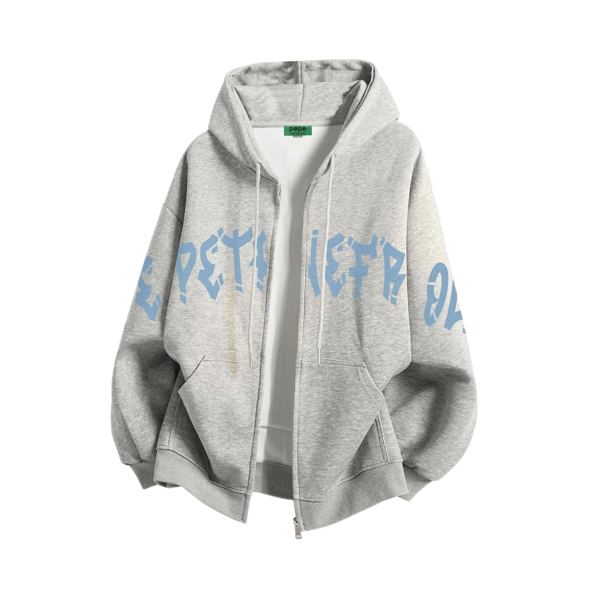 推荐商品：pepe the frog/悲伤蛙 拉链开衫连帽长袖卫衣 PE-BQ61655 花灰