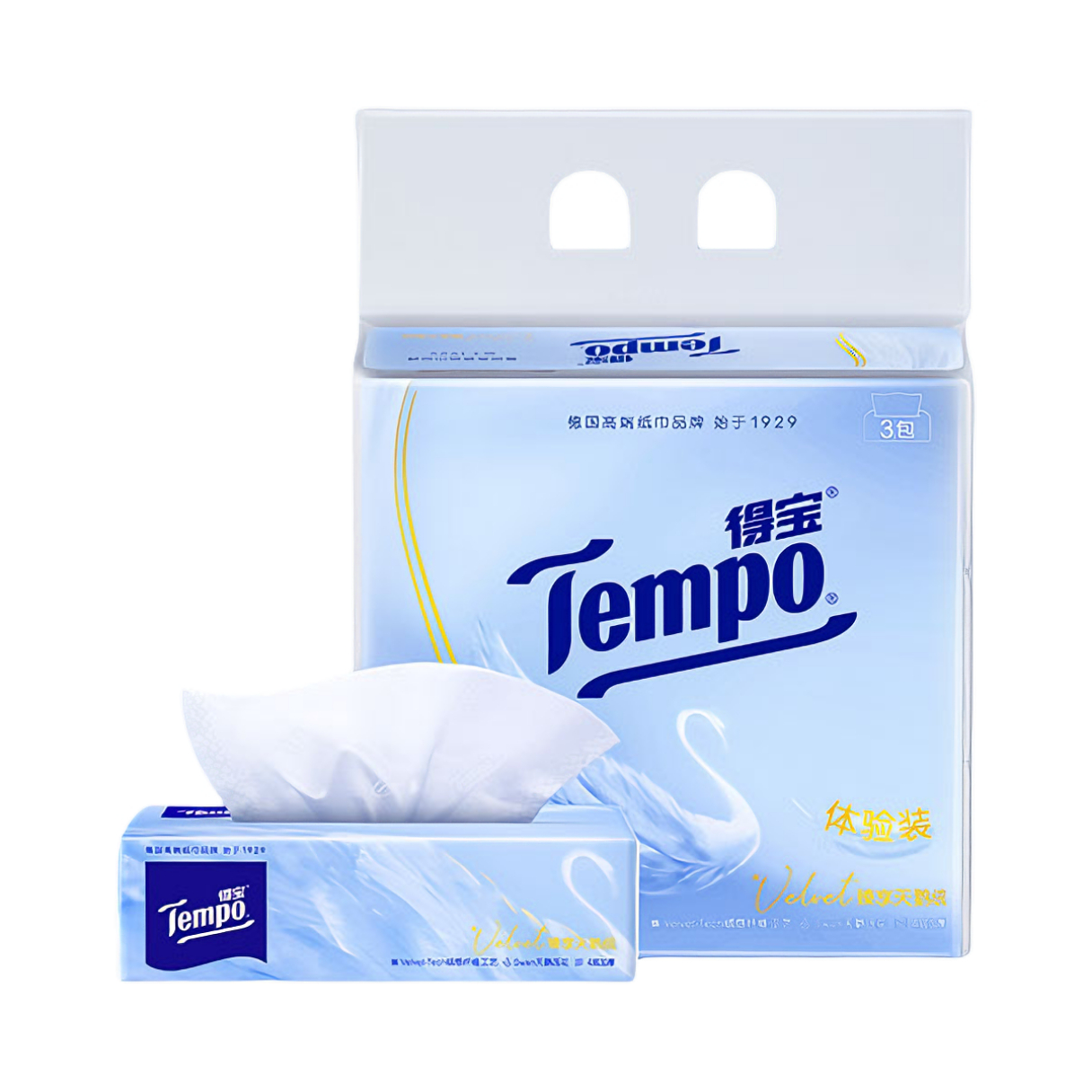 Tempo/得宝 Velvet臻享天鹅绒系列 无香型 4层 160×195mm 软抽纸 加厚敏肌 60抽/包
