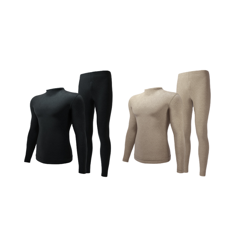 推荐商品：棉小内  发热蚕丝德绒中领加绒中高领保暖内衣 MXNS22TJY_MN 黑+燕麦/两件装