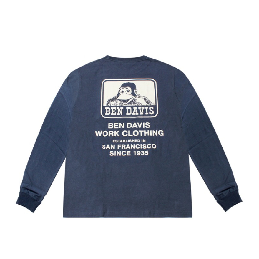 推荐商品：Ben Davis 日版大猩猩字母LOGO印花打底衫潮流男女情侣纯色卫衣 温莎蓝