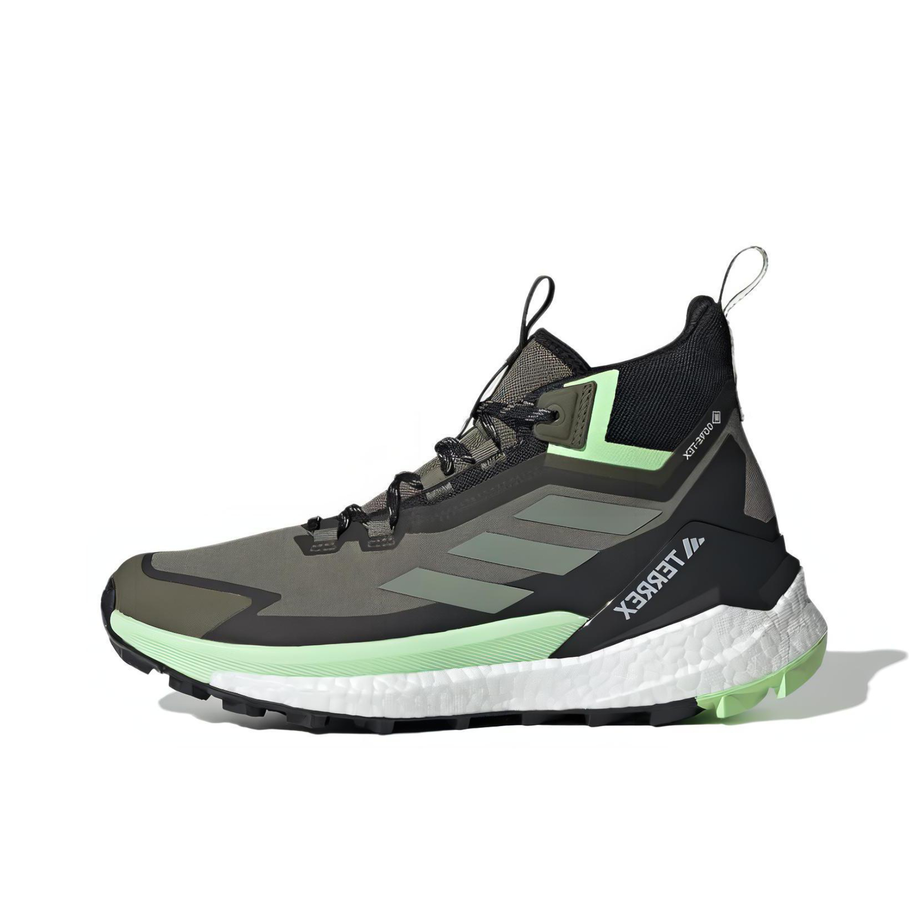 推荐商品：adidas Terrex Free Hiker 2 缓震透气 防滑耐磨 舒适轻便 防水 百搭 户外 徒步鞋 高帮/黑色/绿色  