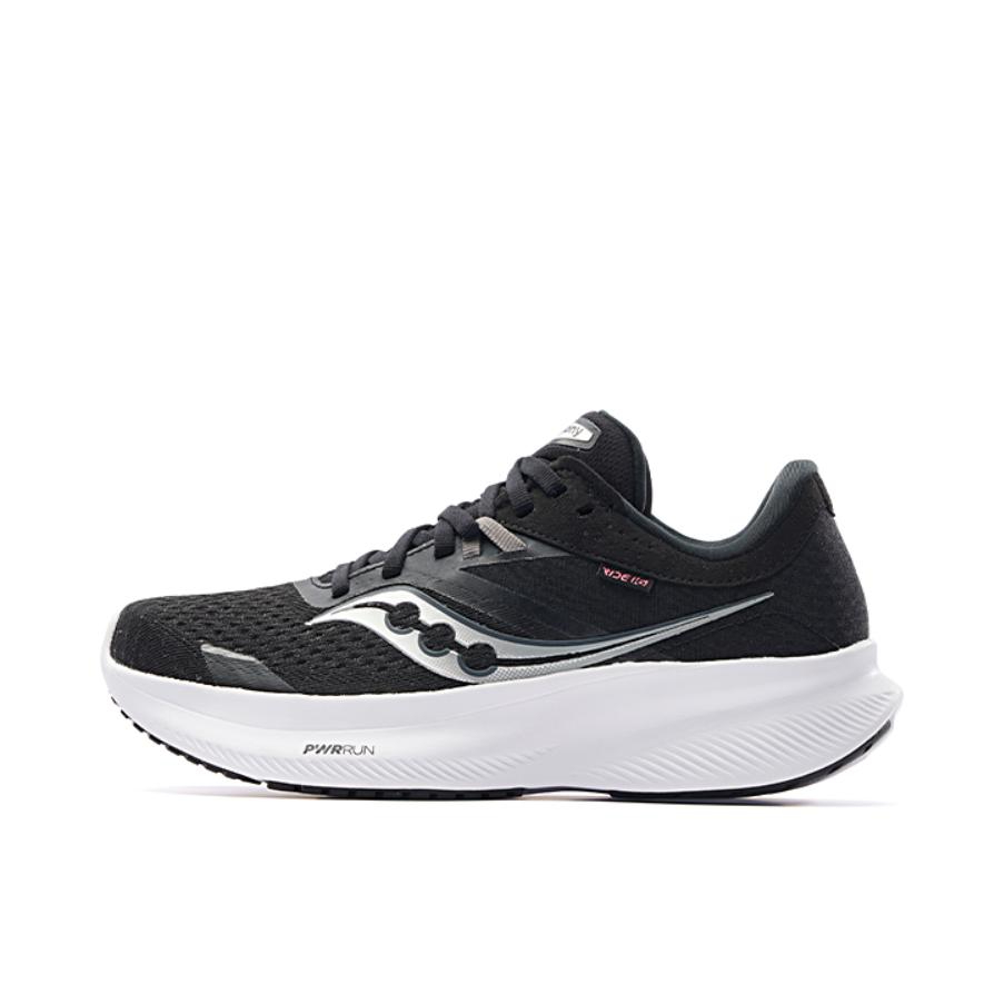 推荐商品：Saucony/索康尼 Ride 驭途 16 软底减震 舒适轻便 网布织物 时尚休闲 轻质 马拉松 跑鞋 女款/黑色/白色