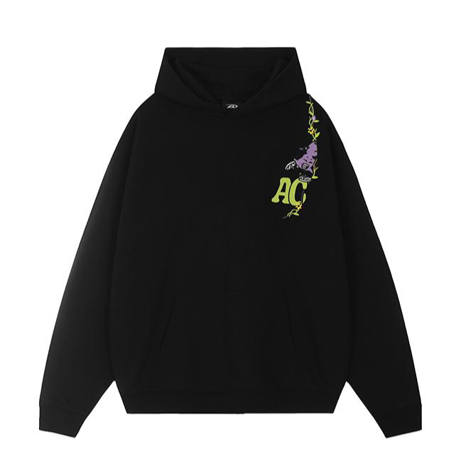 A chock 美式重工刺绣字母加绒连帽卫衣 男女同款 ACWY28 黑