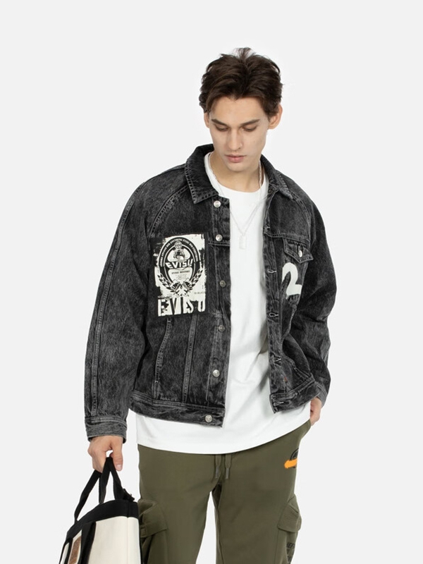推荐商品：Evisu/福神 AW23 单排扣牛仔海报印花长袖夹克 2EAHTM3DJ8064LFCS 黑