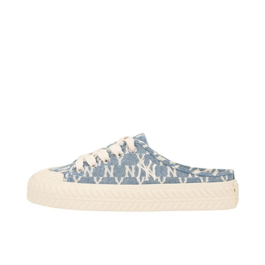 推荐商品：【泫雅同款】MLB Playball 潮流复古 休闲时尚 防滑耐磨 舒适轻便 饼干鞋 帆布鞋 半拖/浅蓝