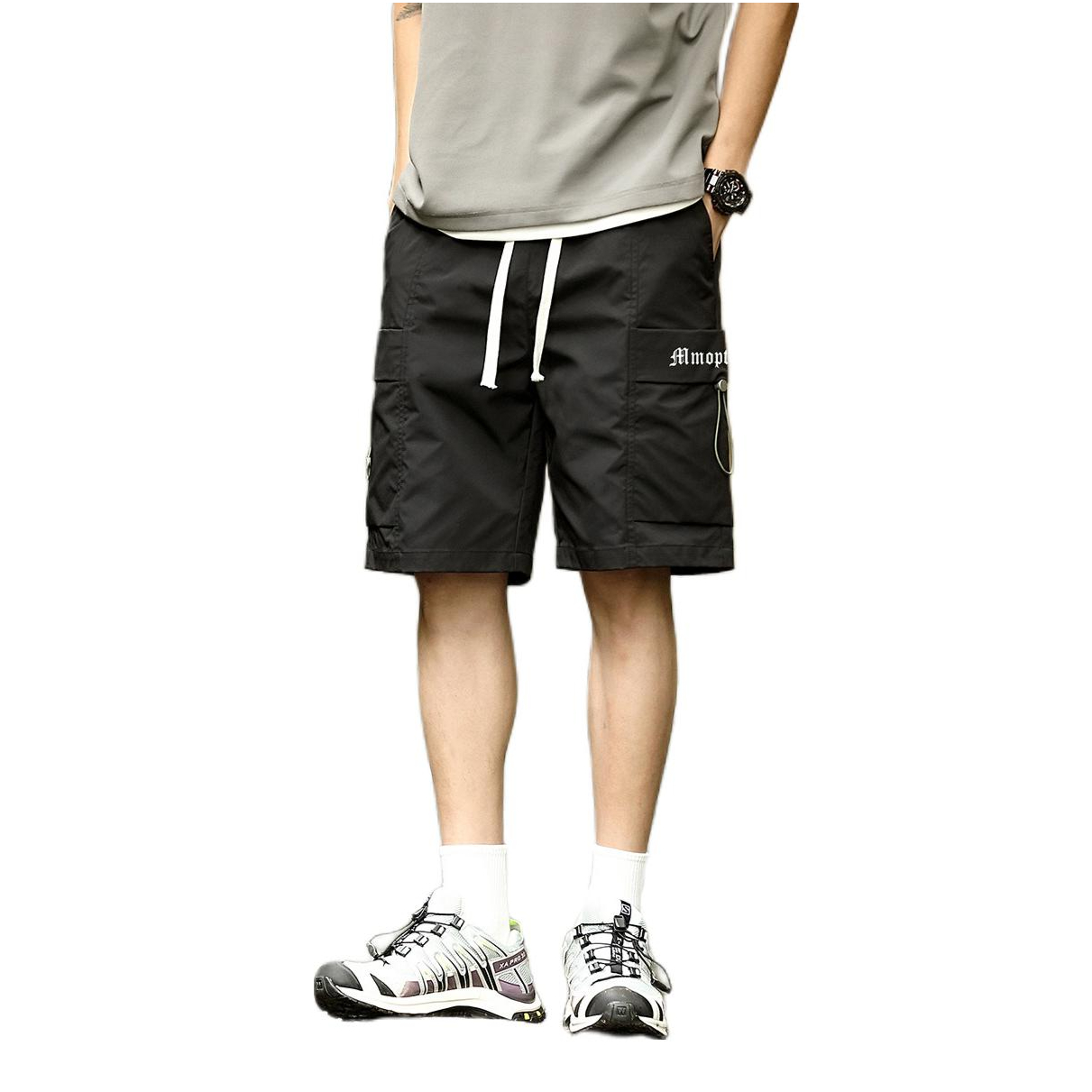 推荐商品：Mmoptop  涤纶工装风系带中腰直筒休闲短裤 MA9A24320K2083KQ 黑 