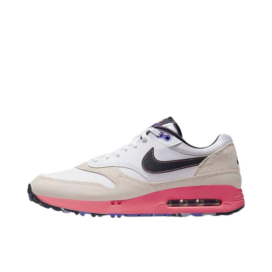 推荐商品：Nike Air Max 1 跑鞋 气垫缓震透气轻便复古运动舒适百搭潮流耐磨低帮训练防滑冬季支撑马拉松防水抓地圆头耐穿 男款/白色/粉色