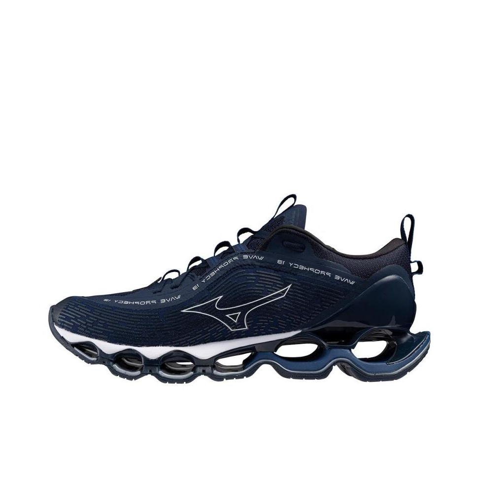 推荐商品：Mizuno/美津浓  Wave Prophecy 13 预言13S 舒适缓震 防滑耐磨 轻便 支撑平衡 网布透气 织物  跑鞋  J1GC24490 深蓝色