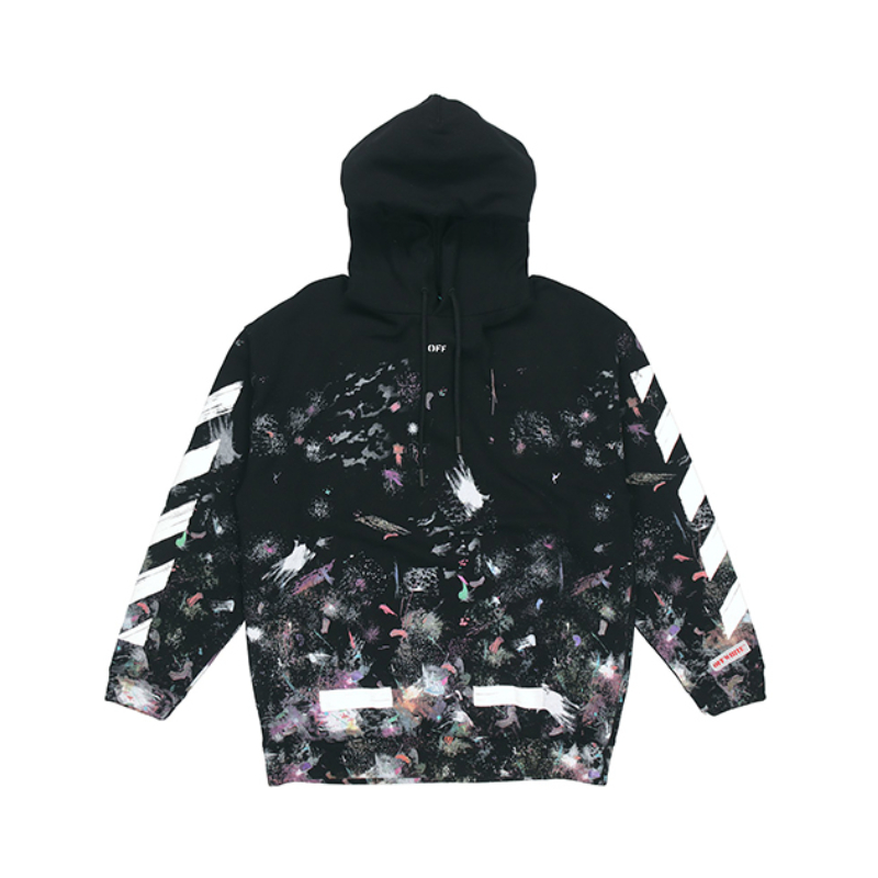OFF WHITE 涂鸦星空印花斜条纹长袖拉链连帽卫衣 OMBB003F17619030