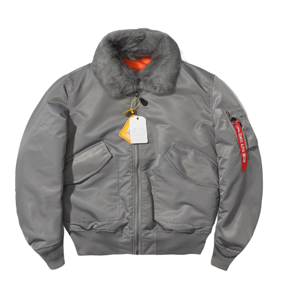 推荐商品：阿尔法马丁 美式工装加厚保暖兔毛领棉服 灰/毛领棉衣纯色款