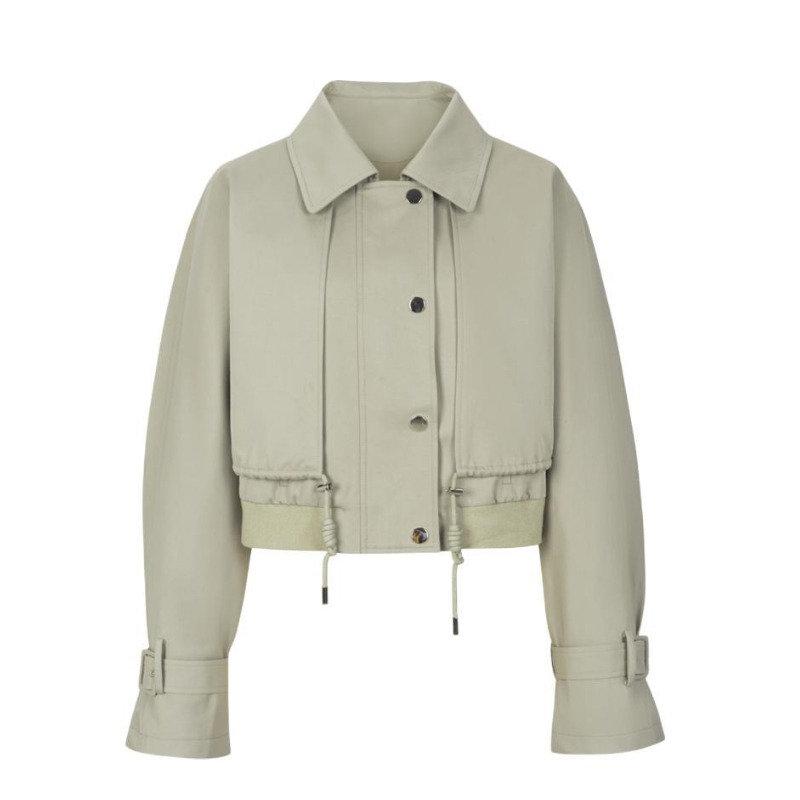 推荐商品：衣香丽影 假两件抽绳短款长袖风衣 女装 940811717 绿