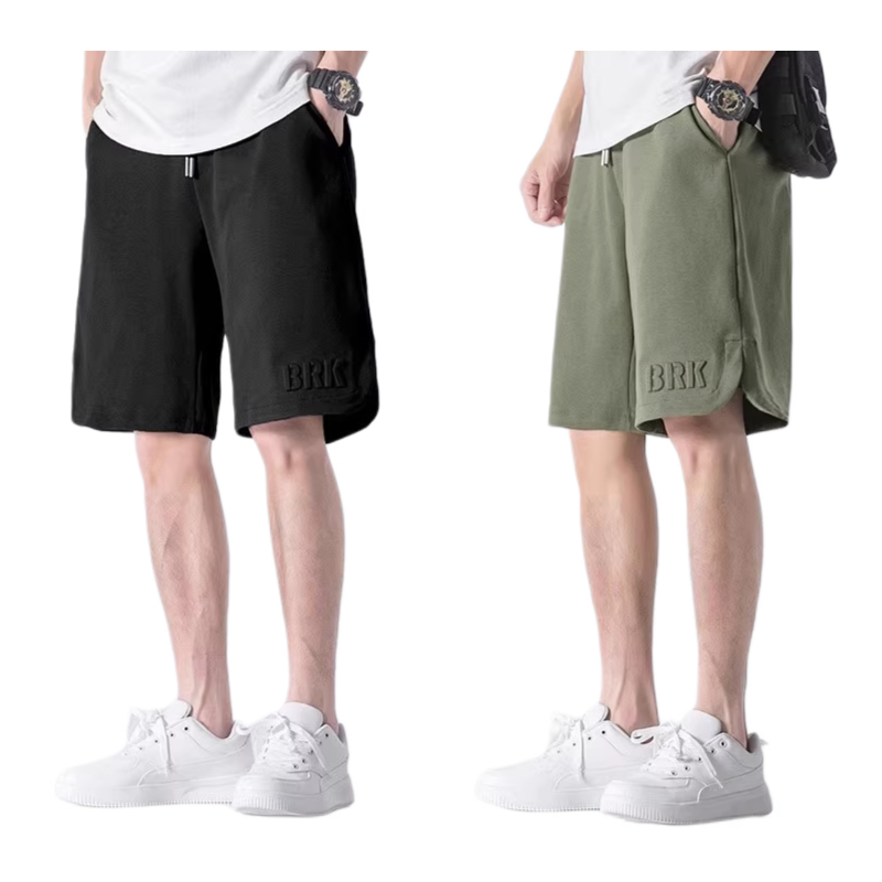 推荐商品：Wood soon/我的速度 五分弹力针织休闲短裤 K7084QJD1 黑+复古绿/2条装