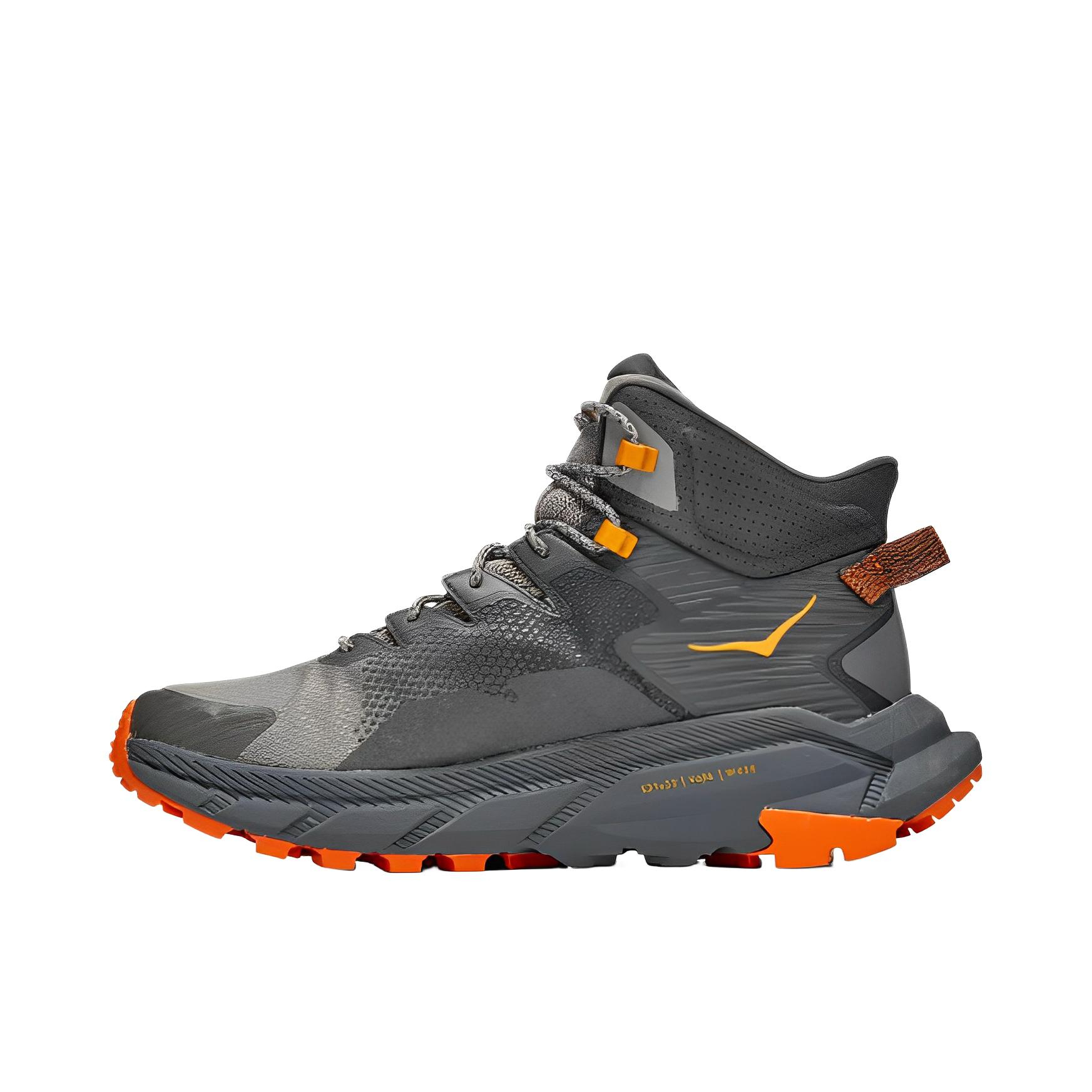 推荐商品：HOKA ONE ONE  Trail Code GTX  舒适百搭 耐磨防滑 防水 稳定 越野徒步  登山鞋 岩灰色/橙色