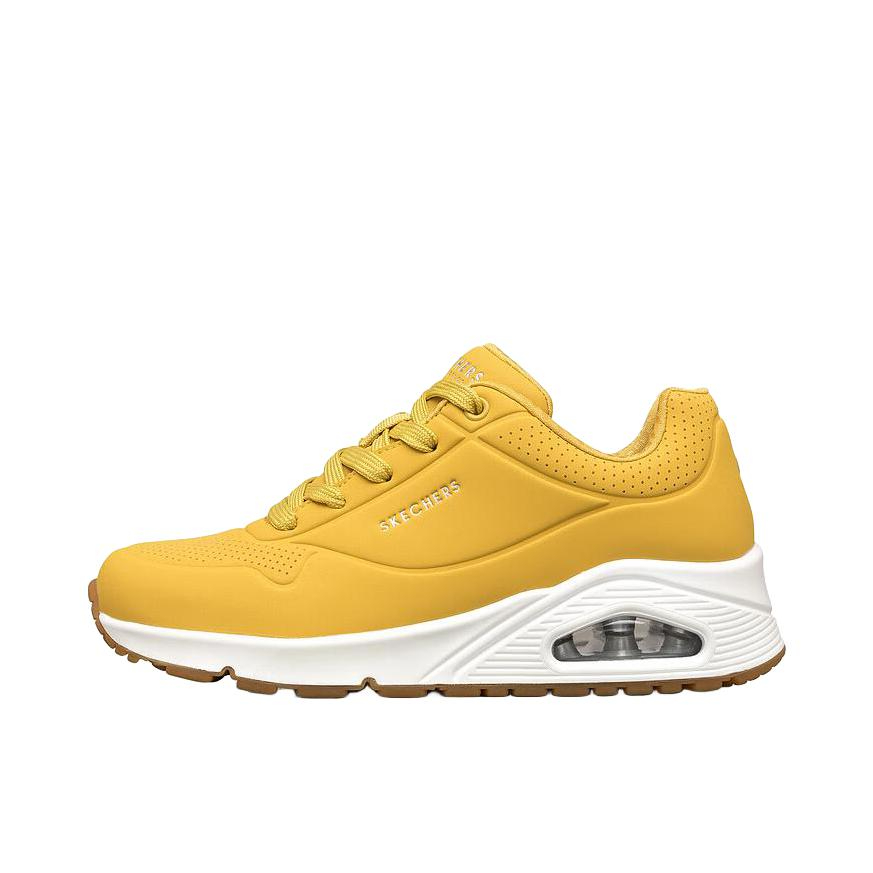 推荐商品：Skechers/斯凯奇 Uno 减震回弹 防滑耐磨 轻便透气 舒适增高 复古百搭 缓震 支撑 防水 慢跑 跑鞋 黄色/白色