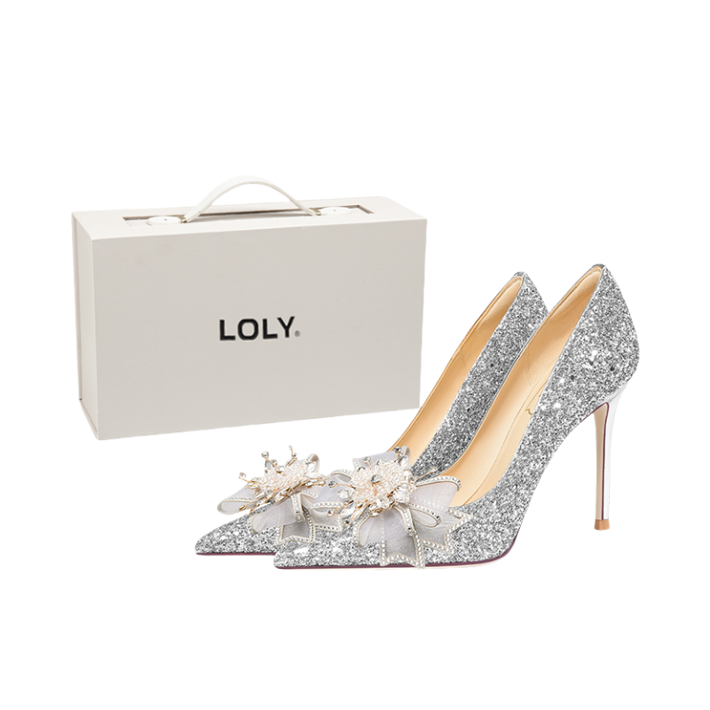 推荐商品：LOLY 公主风 水钻 蝴蝶结 细跟 高跟鞋 LH10-5YLYXC 礼盒款/跟高6CM/蓝羽星辰