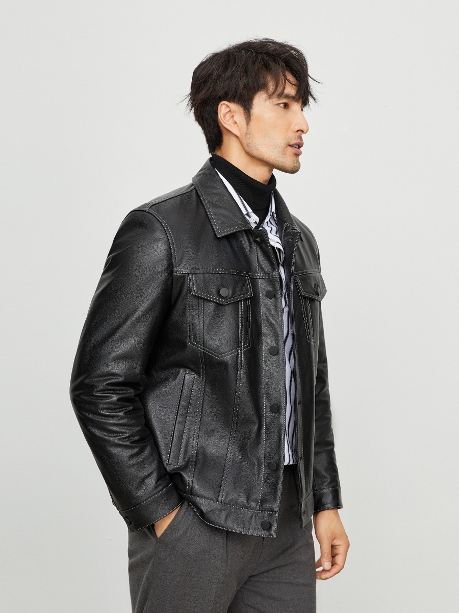 推荐商品：SINBOS 真皮鹅绒头层牛皮加厚翻领夹克 SS2YJ3827 黑/羽绒版本/预售10天发货