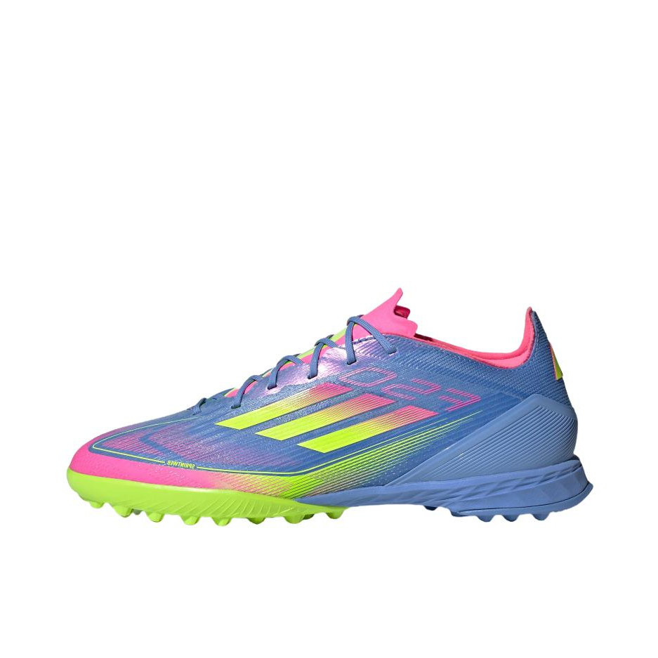 推荐商品：adidas F50 Pro TF 足球鞋 次顶级胶质碎钉人造草地室外硬地缓震 融合蓝/亮柠檬黄/亮粉色