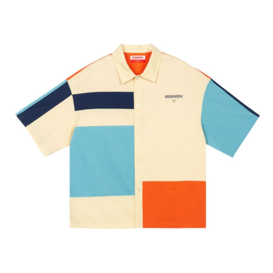 REDCHARCOAL 【男女同款】 拼接短袖衬衫 5RC21203674