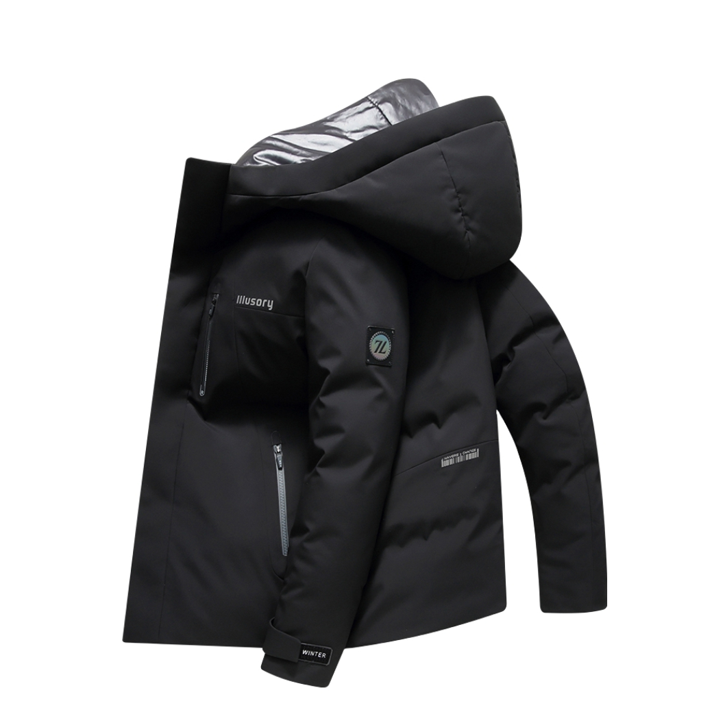 推荐商品：斯巴奴  加厚连帽防寒短款白鸭绒羽绒服 SY22D89113H 黑