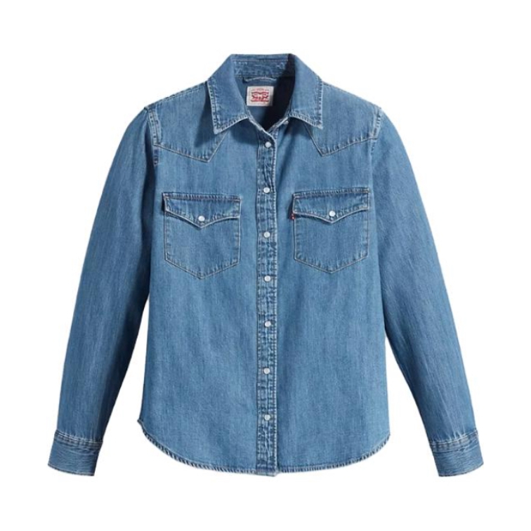 Levi's 美式修身牛仔翻领单排扣尖领长袖衬衫 女装 86832