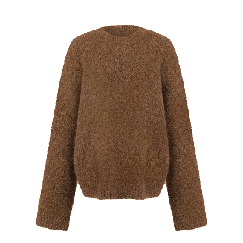 推荐商品：hidemi 保暖圈圈绒加厚款廓形绵羊毛毛衣 女装 HD3BF0120 焦糖枫红