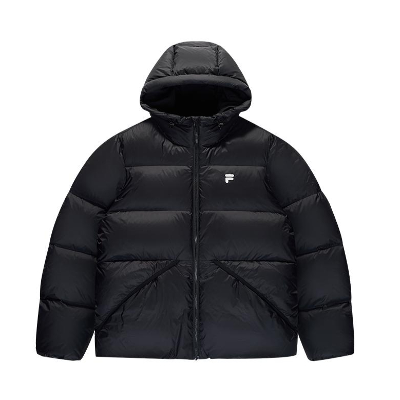 FILA/斐乐 鸭绒拉链纯色连帽羽绒服 T11U543902F 正黑