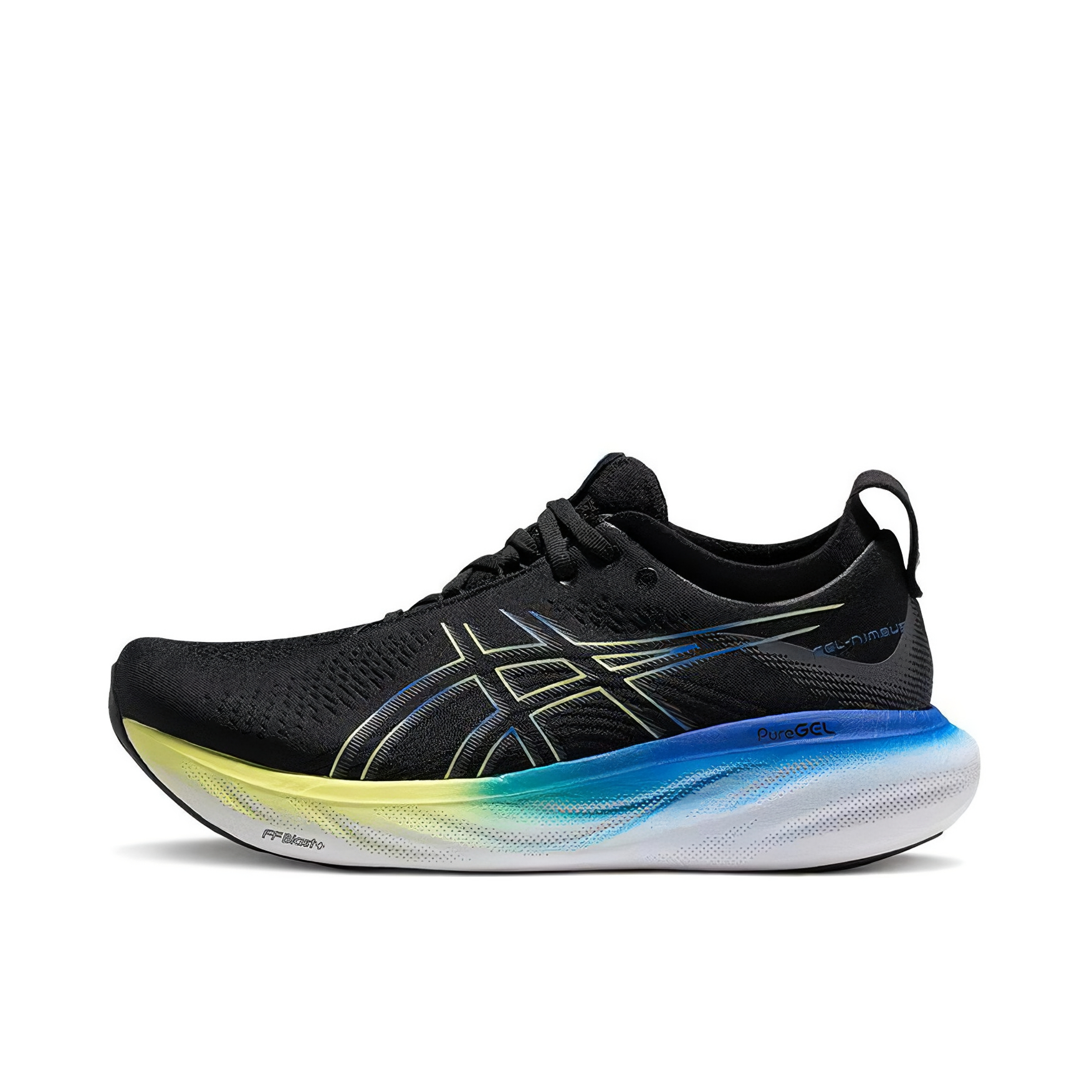 推荐商品：Asics/亚瑟士 Gel-Nimbus 25 跑鞋 稳定支撑缓震回弹舒适透气防滑耐磨防水织物轻量 4E/黑色/黄色
