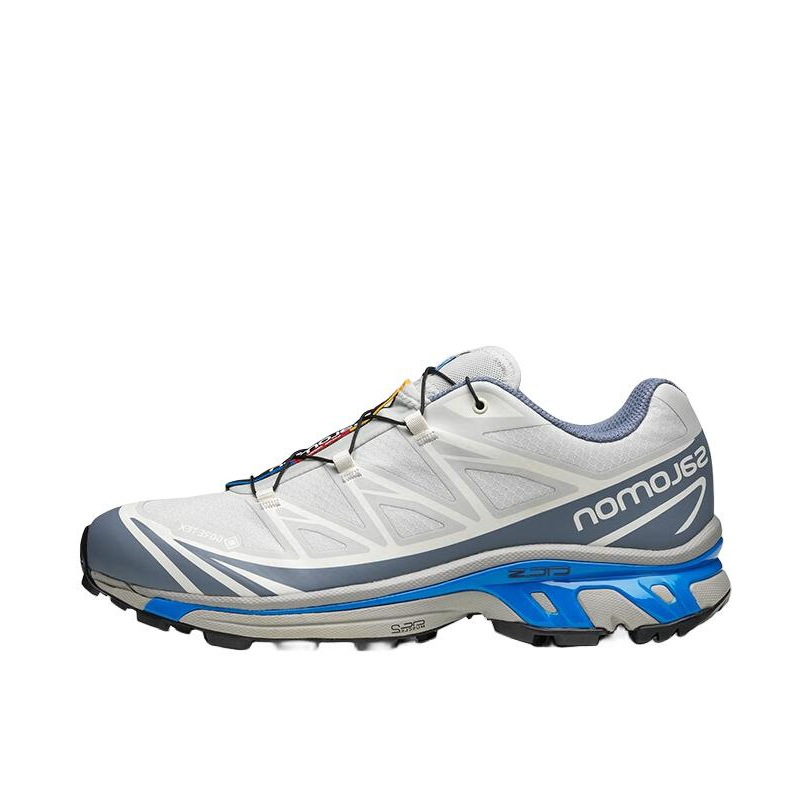 推荐商品：Salomon/萨洛蒙 XT-6 户外休闲鞋 越野跑鞋 织物复古机能透气网布支撑防水包裹性 白色/蓝色