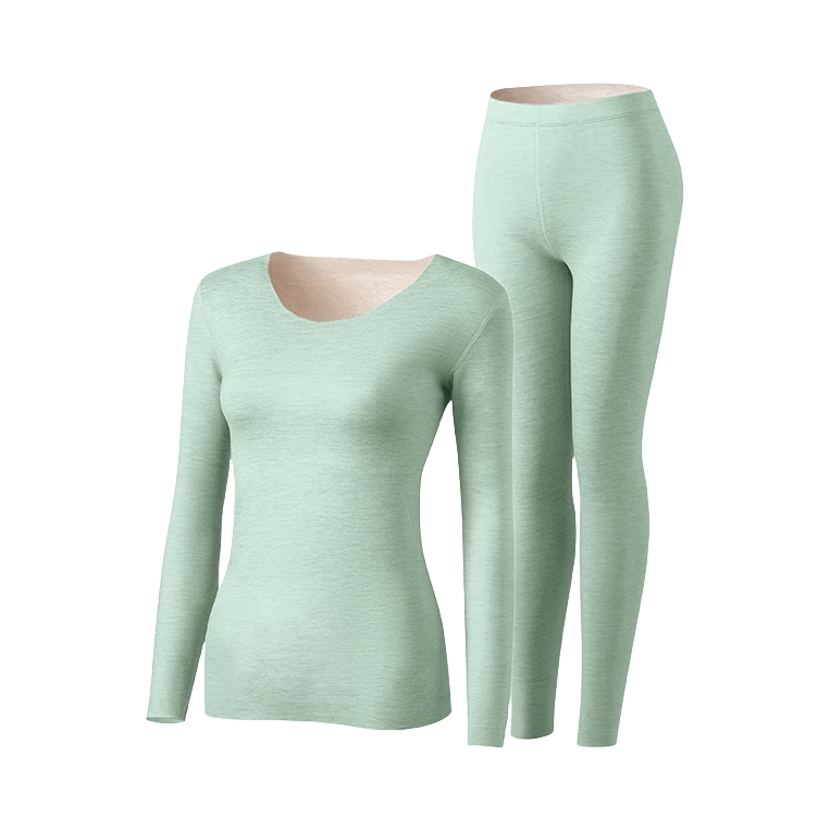 推荐商品：棉小内  发热羊毛蚕丝加绒保暖内衣套装 男女同款 MXNJY001_QW 女/青绿