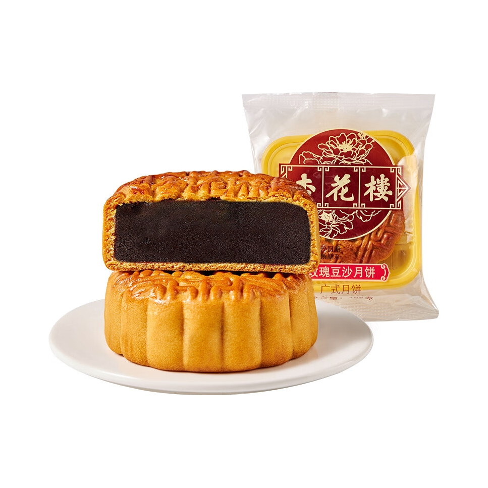 推荐商品：杏花楼 月饼 100g 袋装 老式广式中华老字号传统上海特产 玫瑰豆沙月饼
