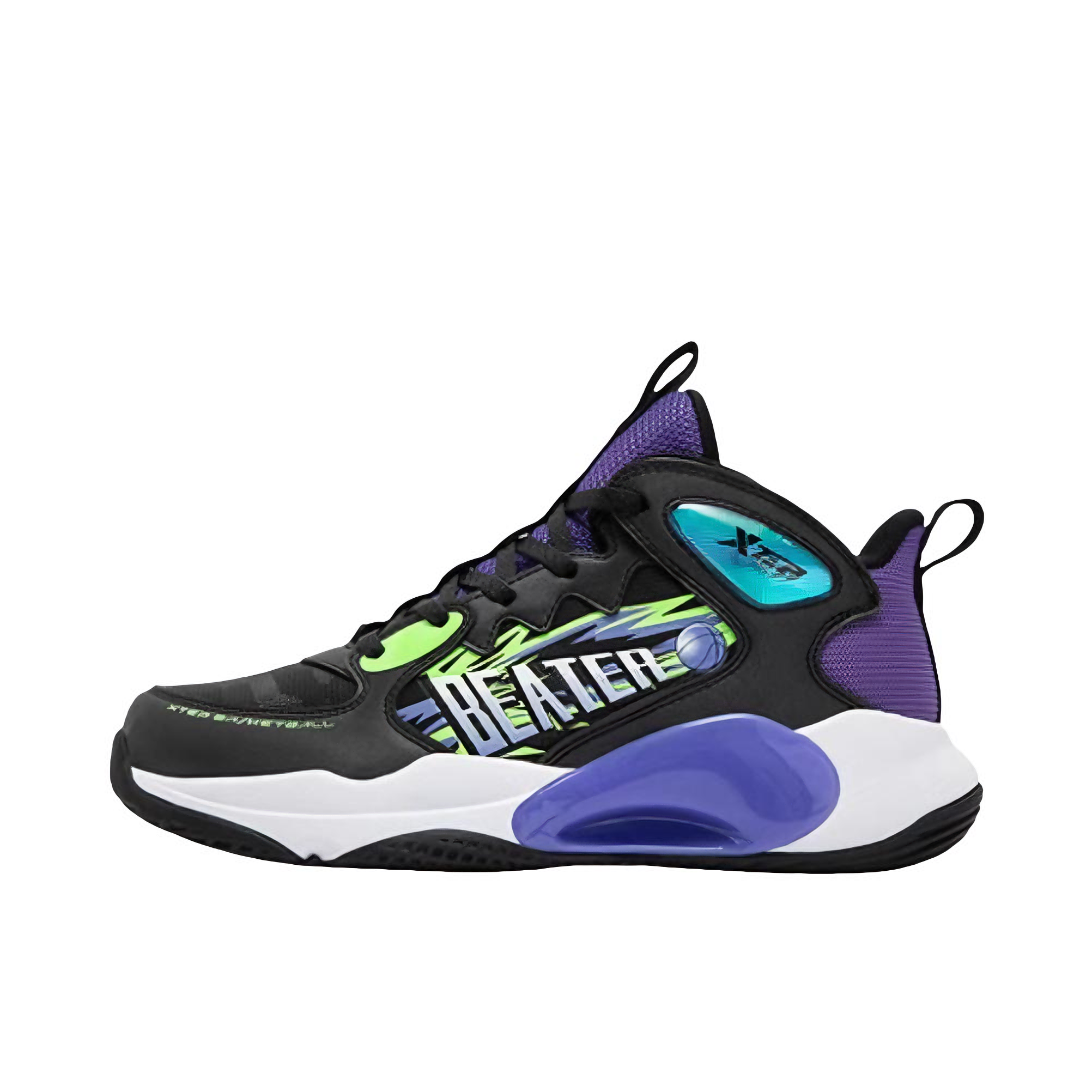 推荐商品：特步 制胜 训练 皮面 防滑 小学生 儿童篮球鞋 大童/黑色/紫色