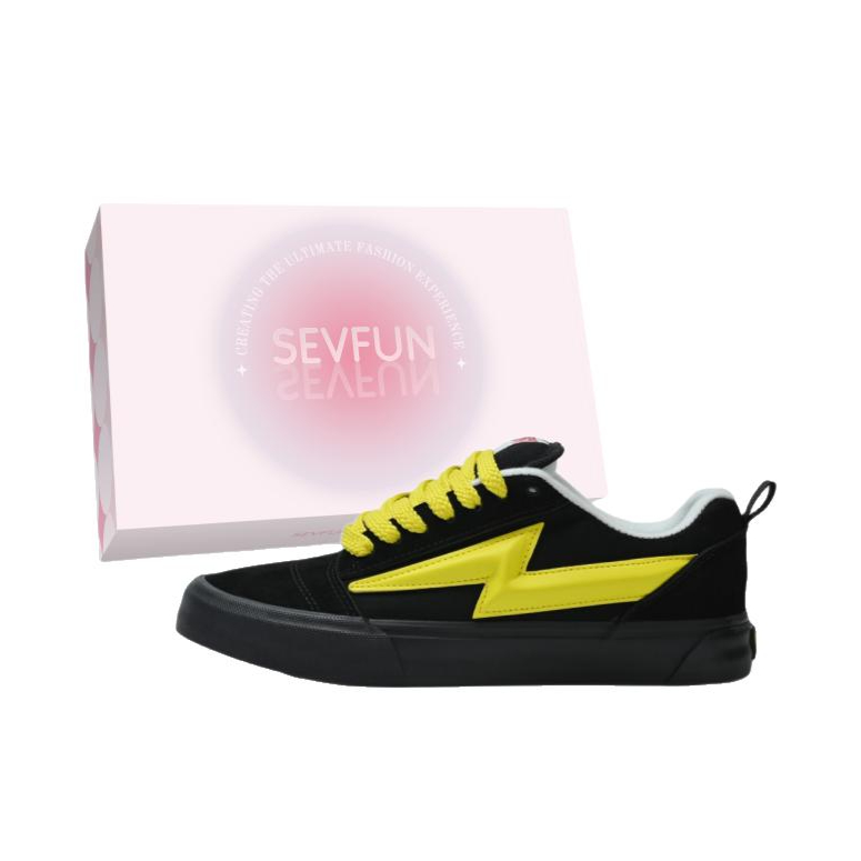 推荐商品：7 SEVFUN/七色纺 板鞋 情侣小众街头复古 QNLZH-B ️礼盒款/升级版/黑色/黄色 