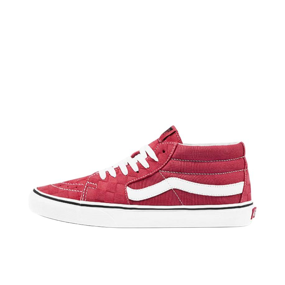 推荐商品：Vans/范斯 SK8-Mid 板鞋 潮流拼接复古百搭防滑耐磨 红色/棋盘格