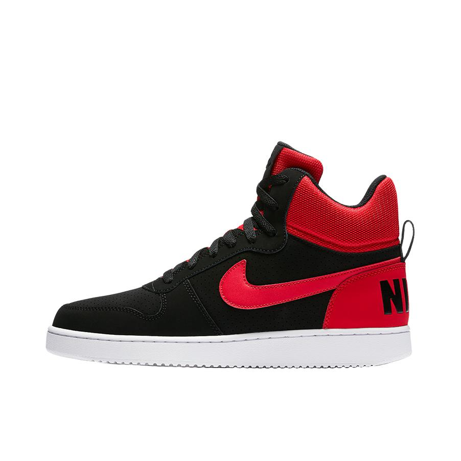 推荐商品：Nike Court Borough 板鞋 复古舒适透气防滑耐磨轻便防水耐穿 Black/Red 高帮/黑色/红色