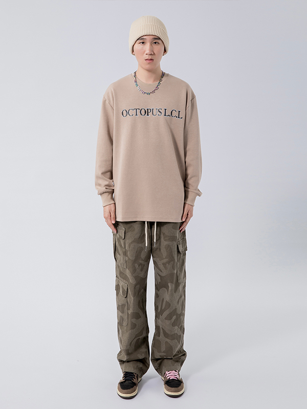 推荐商品：OCTOPUS L.C.L 美式迷彩抽绳加绒直筒工装裤 T0485 迷彩