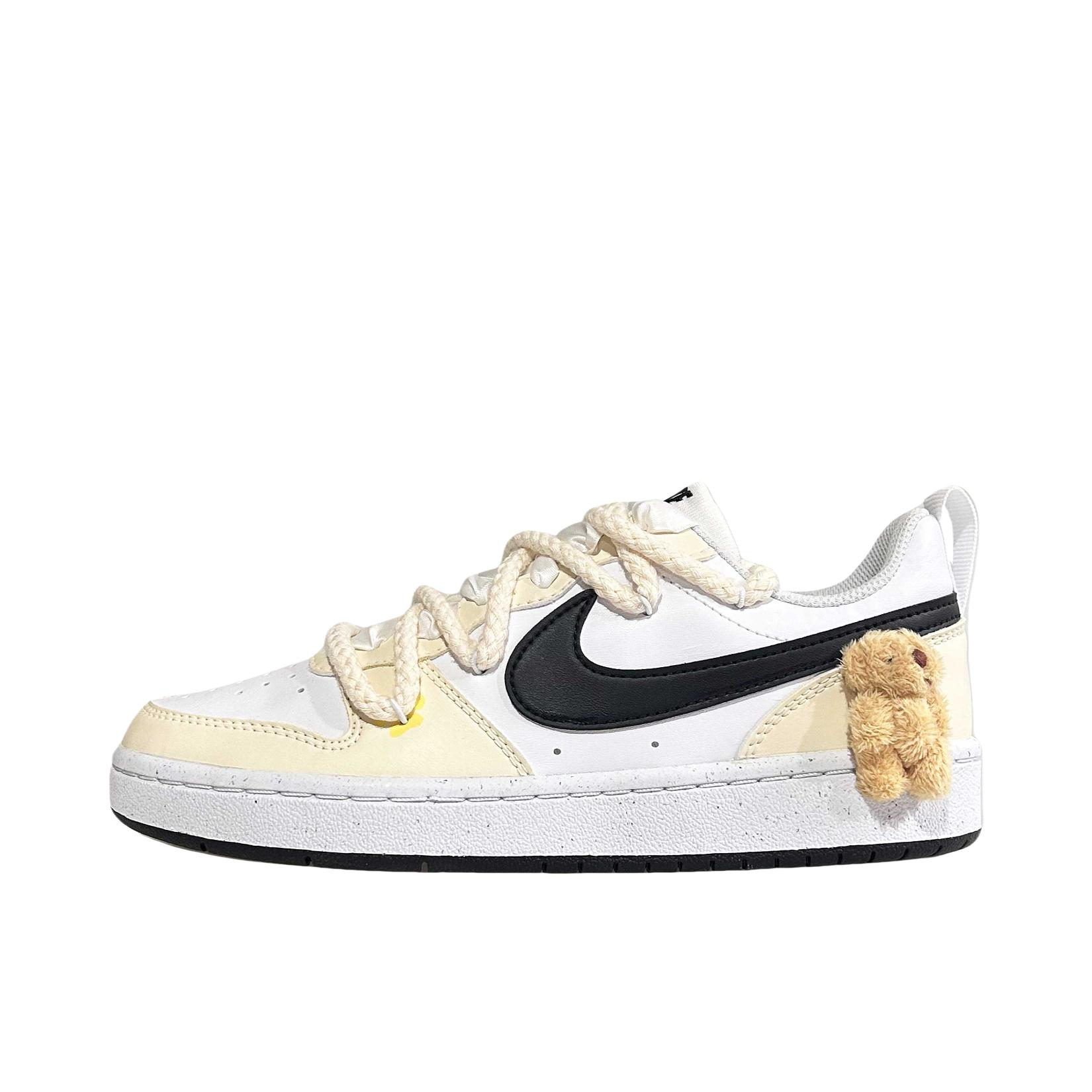 推荐商品：【定制球鞋】 Nike Court Borough 板鞋 防滑防水轻便减震手绘减龄做旧甜酷高街合成革甜妹包裹性复古婚鞋增高小白鞋薄底秋冬脏脏鞋  GS/憨憨熊 