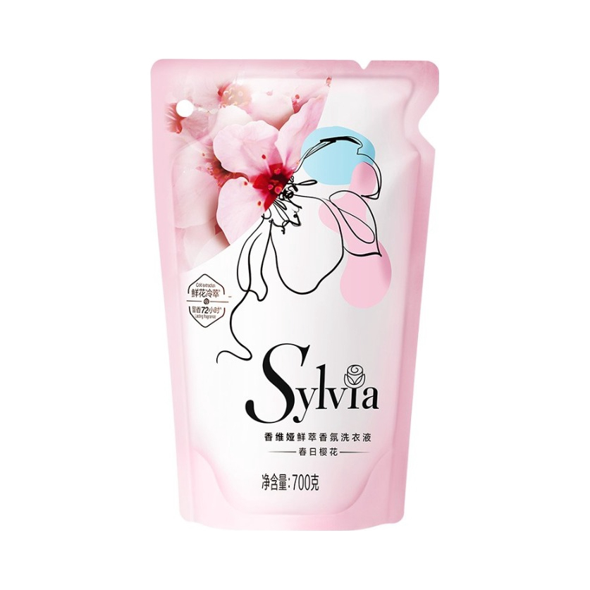 推荐商品：Sylvia/香维娅 鲜萃香氛系列 除菌去渍 春日樱花香 洗衣液 袋装 持久留香冷萃鲜萃花香超香低泡香味持久深层去污