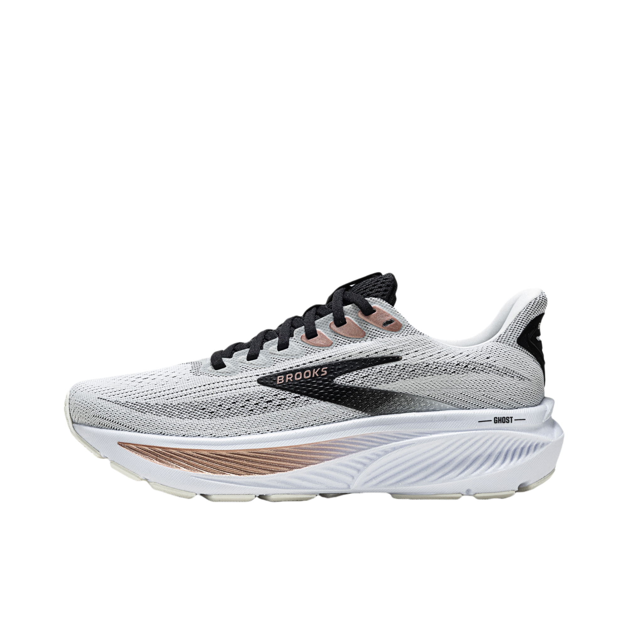 推荐商品：Brooks/布鲁克斯 Ghost幽灵17 缓震 运动 系带 回弹 跑鞋 白色/黑色/玫瑰金